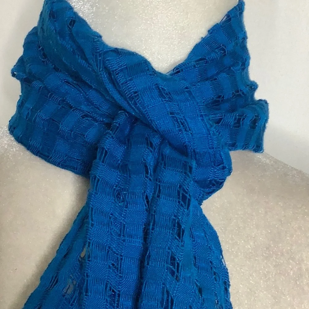 Bright Blue Open Weave Statement Scarf